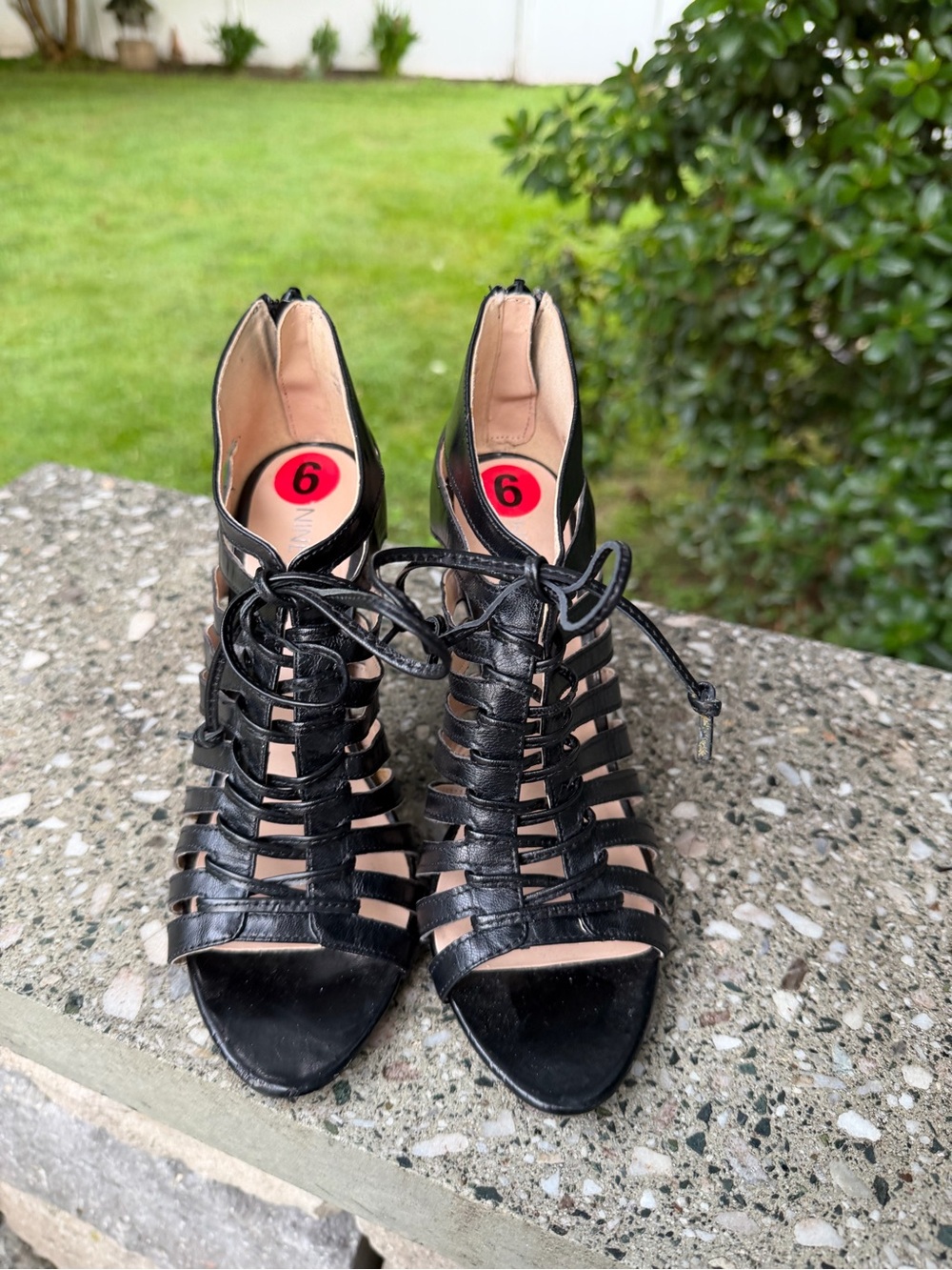 Nine West Black Lace-Up Cage Heels